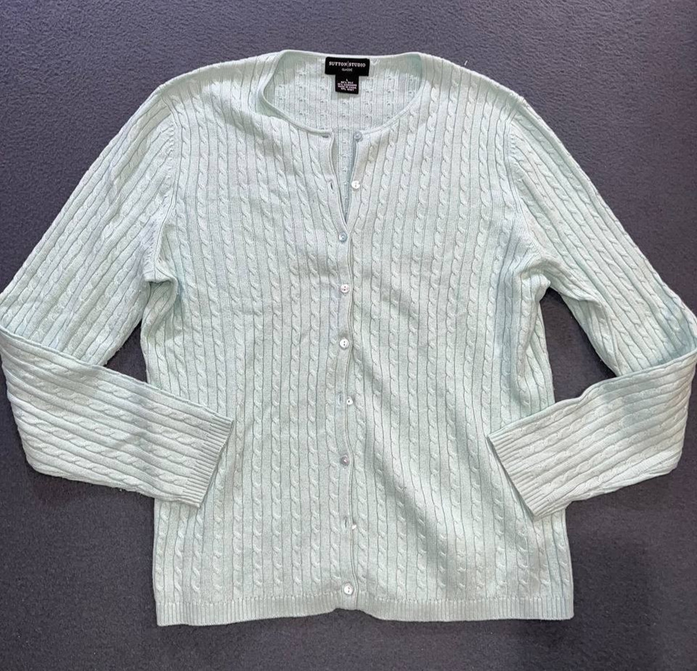 Sutton Studio Vintage Silk & Cashmere Cable Knit Button-down Cardigan L A011083